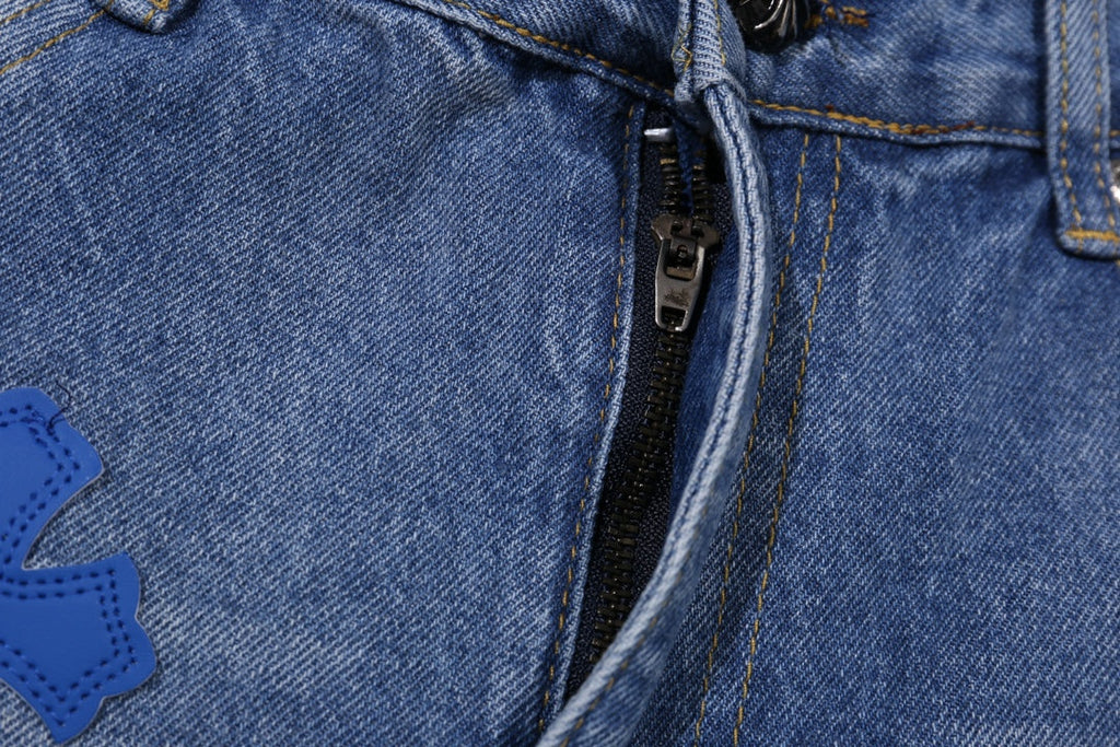 Chrome Hearts Extremely Rare Blue Cross Patch Spraypainted Jeans