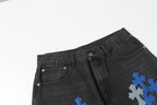 Chrome Hearts Grey & Blue Leather Cross Patches Jeans