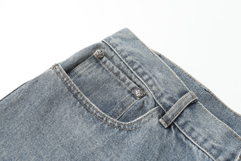 Chrome Hearts White & black Leather Cross Patches Jeans