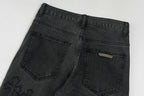 Chrome Hearts Black & White Cross Patch Flame Knee Jeans